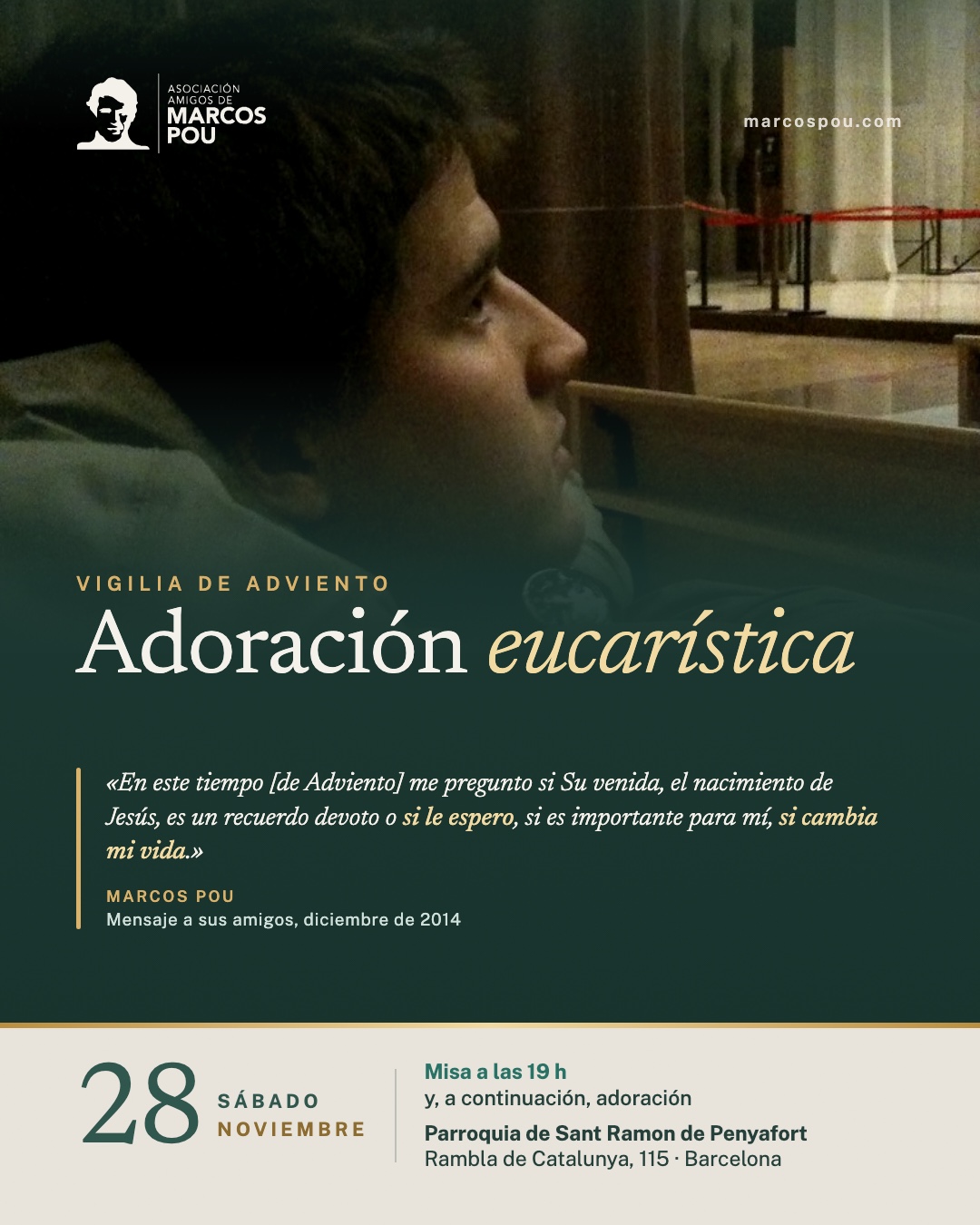 Plakat zur eucharistischen Anbetung der Adventsvigil, Samstag, 28. November, in Sant Ramon de Penyafort (Barcelona)