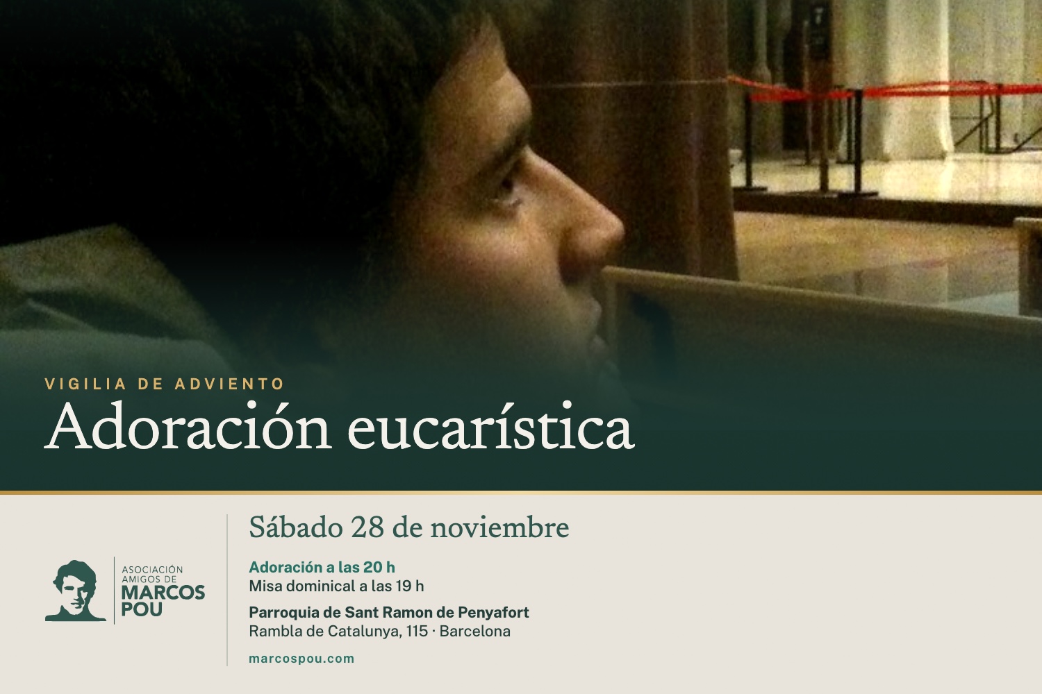Vigilia de Adviento: adoración eucarística el sábado 28 de noviembre a las 20 h en la parroquia de Sant Ramon de Penyafort, Barcelona