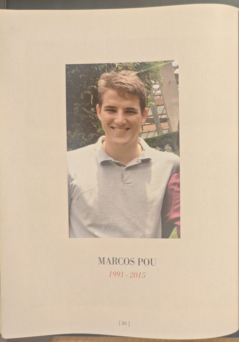 Page 50 of the catalogue: portrait of Marcos smiling, with his name and the dates 1991-2015